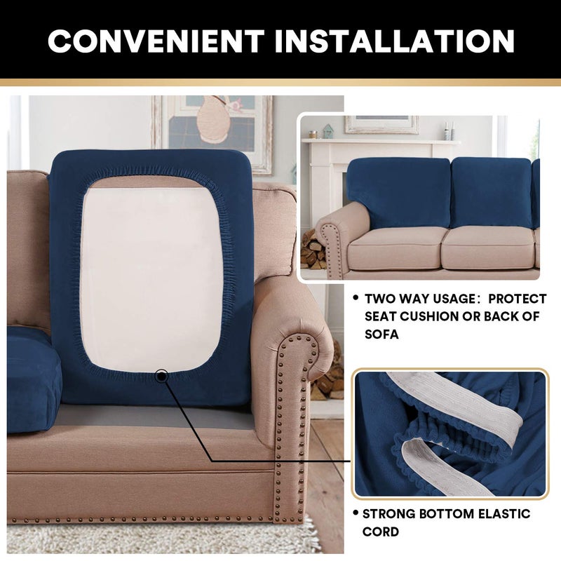 PrinceDeco Velvet Couch Cushion Cover Stretch Cushion Slipcover for Chair Loveseat Sofa Furniture Protector Seat Cushion Sofa Cover (Each Width Up to 29.5", Navy) - Image 5